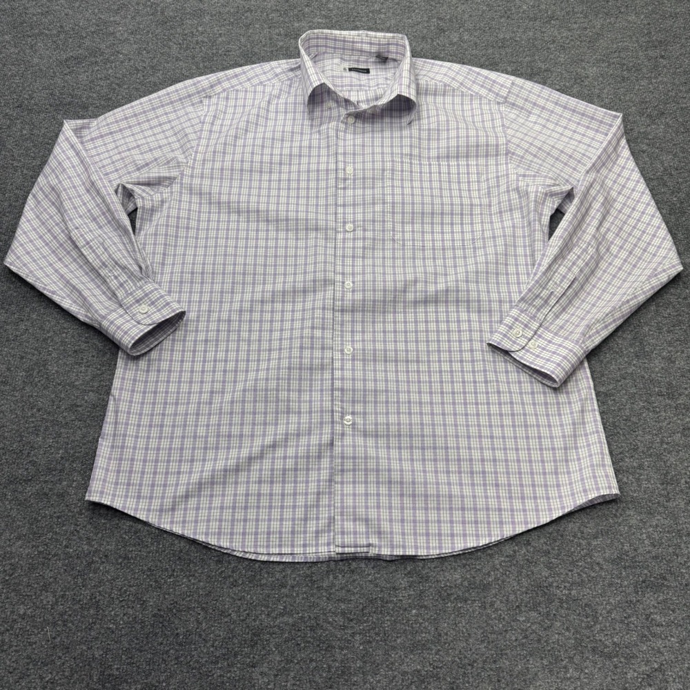 Turtleson Mens Large Lavender White Check‎ Cotton Long Sleeve Button Down Shirt